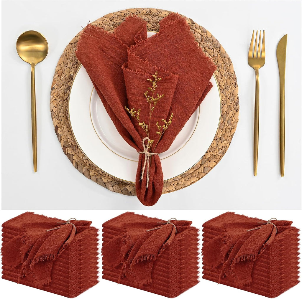 36 Pack Terracotta Napkins Cotton Linen Napkin 16 x 16 Inch Terracotta Napkins Cloth Handmade with Fringe Soft Washable Rustic Dinner Napkin Cloths for Wedding Party Dinner Table