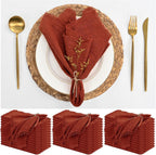 36 Pack Terracotta Napkins Cotton Linen Napkin 16 x 16 Inch Terracotta Napkins Cloth Handmade with Fringe Soft Washable Rustic Dinner Napkin Cloths for Wedding Party Dinner Table