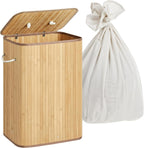 Relaxdays Laundry Basket with Lid, Bamboo, 80 Litres, Foldable Laundry Hamper, H x W x D: 60 x 40 x 30 cm, Natural