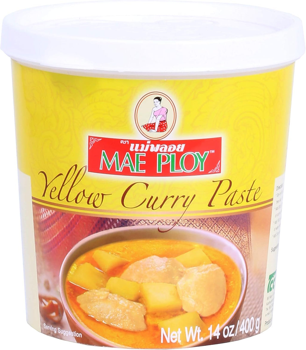Mae Ploy Thai Yellow Curry Paste for Restaurant-Quality Curries, Aromatic Blend of Herbs, Spices & Shrimp Paste, No MSG, Preservatives or Artificial Coloring (14oz Tub)