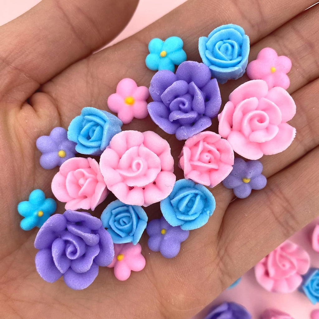 30 Unicorn Icing Flowers | Small Edible Roses | Lavender and Pink Sugar Flowers | Edible Flower Sprinkles | Simply Sucré