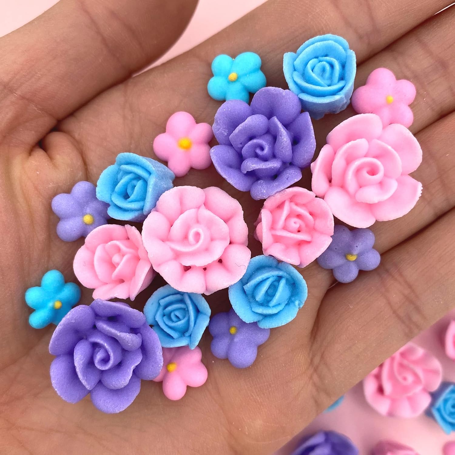 30 Unicorn Icing Flowers | Small Edible Roses | Lavender and Pink Sugar Flowers | Edible Flower Sprinkles | Simply Sucré