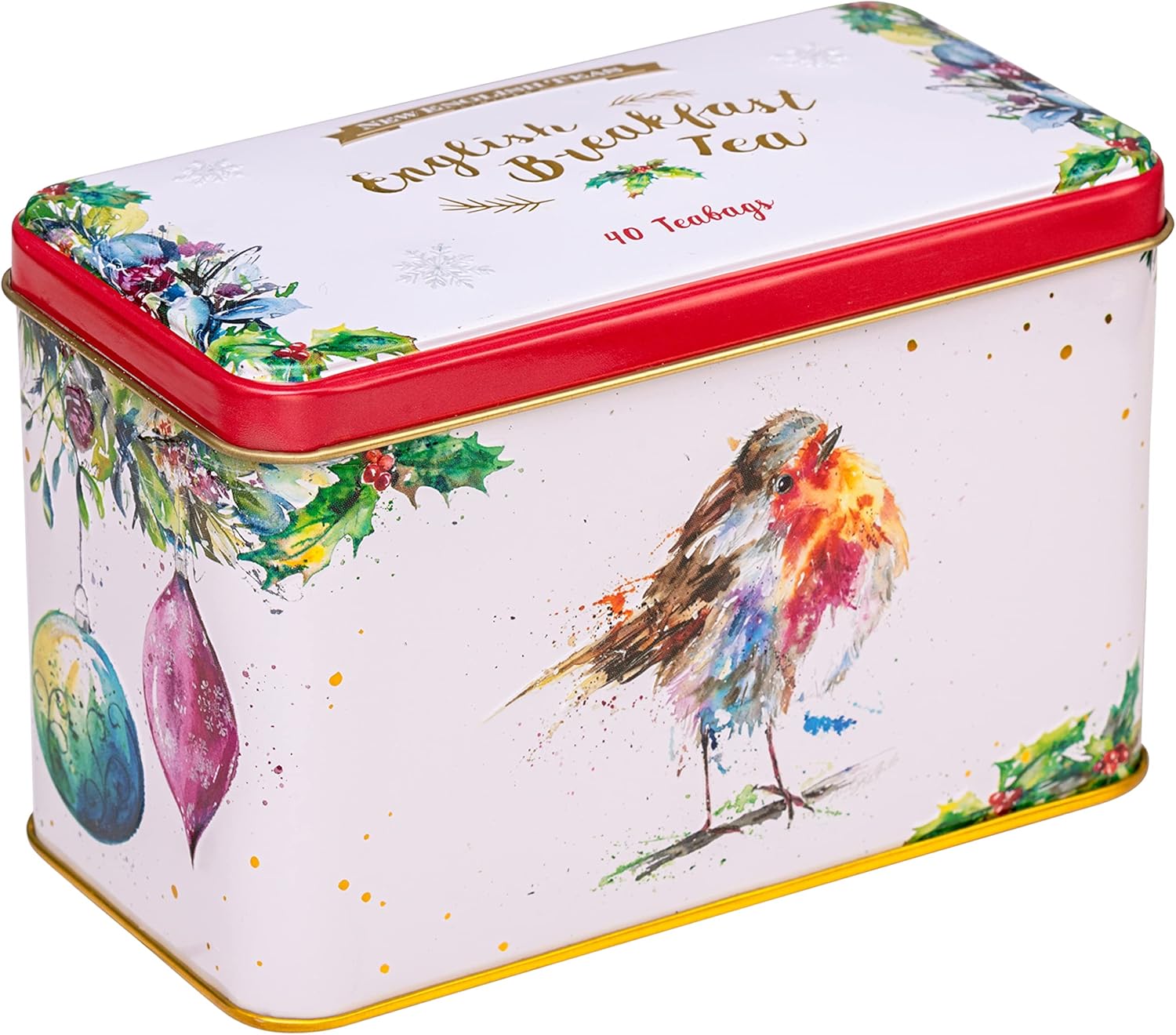 New English Teas Christmas Robin Tea Tin with 40 English Breakfast Teabags