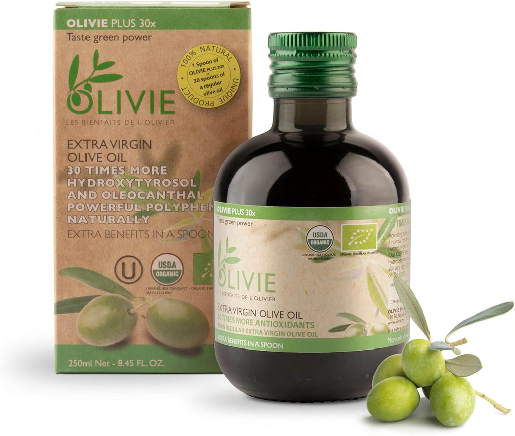 Organic High Polyphenol Rich Extra Virgin Olive Oil OLIVIE PLUS 30X | Moroccan Desert Olive Oil | EVOO | Organic, Kosher | 250 ml Glass Bottle