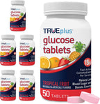 TRUEplus Glucose Tablets, Chewable, Tropical Fruit Flavor, 15g Fast-Acting Carbohydrates, Fat Free, Gluten Free, Boost Energy, 50 Count, 6 Bottles