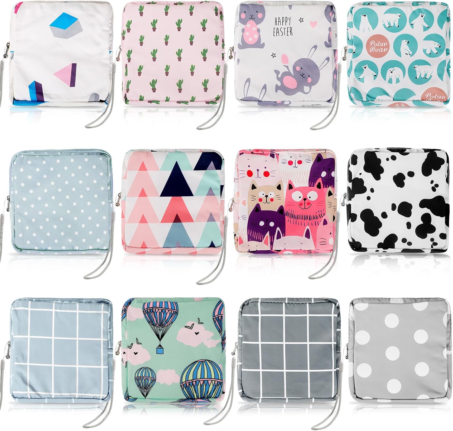 Paterr 12 Pcs Sanitary Napkin Storage Bag Set Including Portable Period Pouch Hand Wrist Strap Lanyard String Holder Tampons Holder Pouch First Period Gift for Teen Girls (Cute Style)