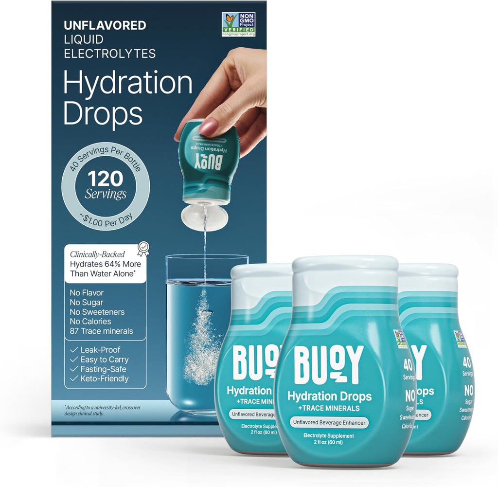 Buoy Electrolyte Drops | 120 Servings | No Sugar, No Sweeteners | 87+ Trace Minerals, Vitamins & Antioxidants | Subtle Mineral Taste | Hydration Supplement - Unflavored 3 Pack
