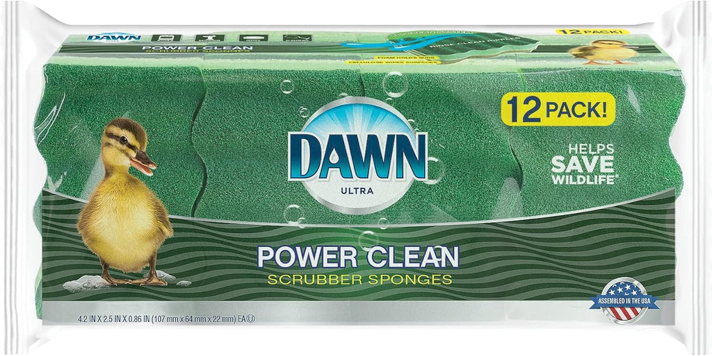 Dawn Power Clean Dual-Sided Scrubber Sponges for Dishwashing, Wave-Shaped Kitchen Sponges for Dish Cleaning, Pack of 12, Green