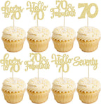 30Pcs Happy 70th Birthday Cupcake Toppers Seventy Cheers to 70 Years Old Birthday Cupcake Picks for 70th Anniversary Party Cake Decorations Supplies Gold Glitter