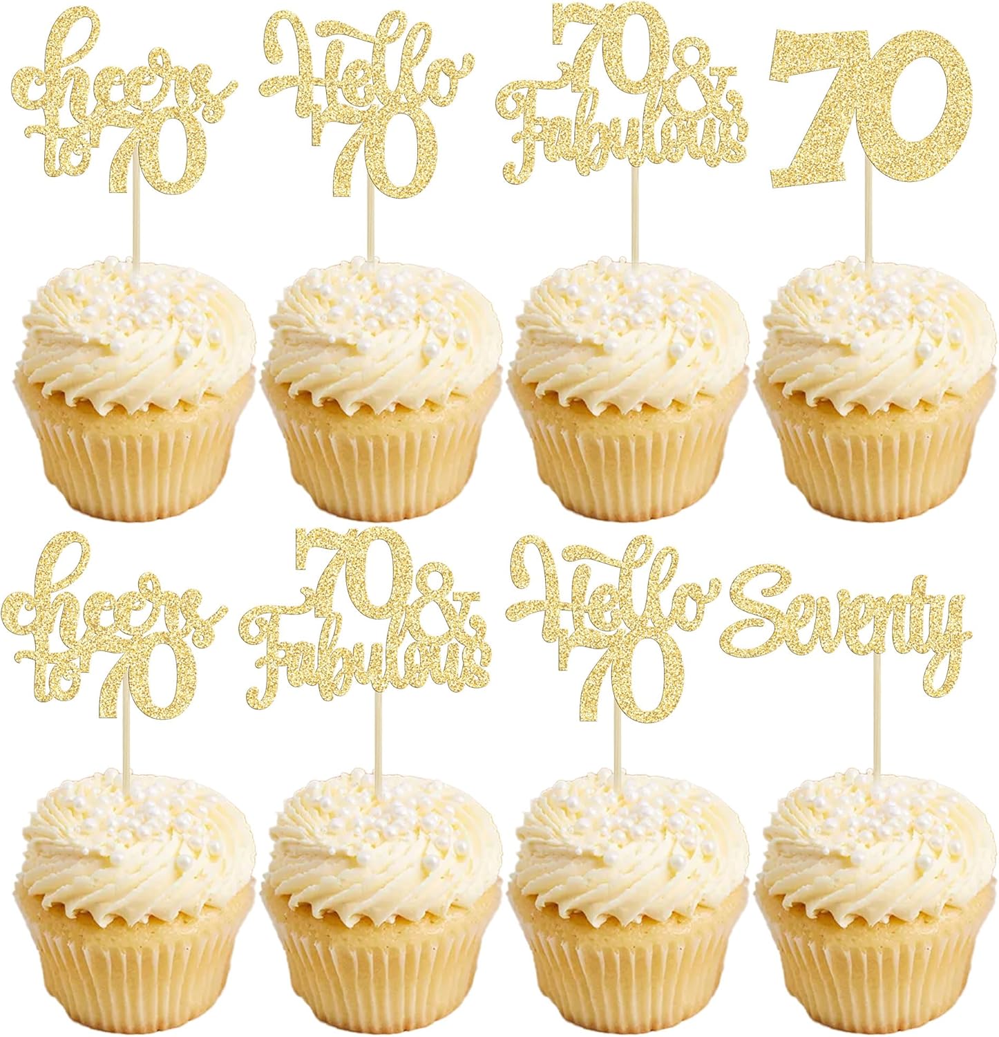 30Pcs Happy 70th Birthday Cupcake Toppers Seventy Cheers to 70 Years Old Birthday Cupcake Picks for 70th Anniversary Party Cake Decorations Supplies Gold Glitter