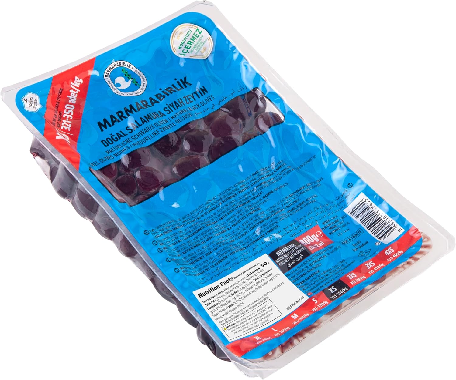 Marmarabirlik Black Olives, Olive Brine, Mediterranean Pickled Olives, Natural & Ripe Food, Healthy Snacks, Individual Packs, Fresh, Vegan, Halal, Kosher, Small, 28.2 Oz (800g)