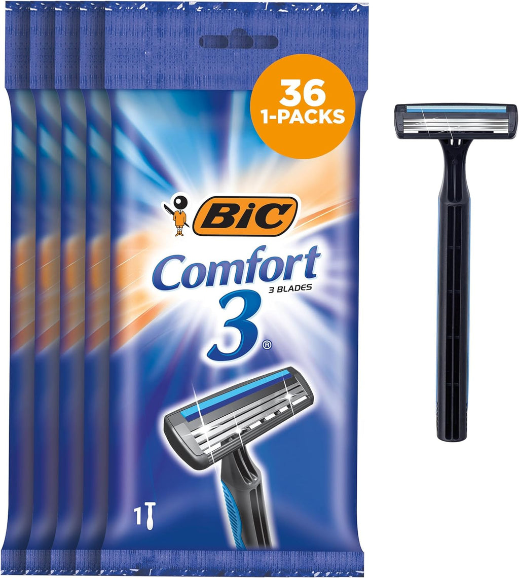 BIC Comfort 3 Disposable Razors, Long-Lasting 3-Blade Razors for Men, Perfect razors Designed for Smooth and Comfortable Shave, 1-Count