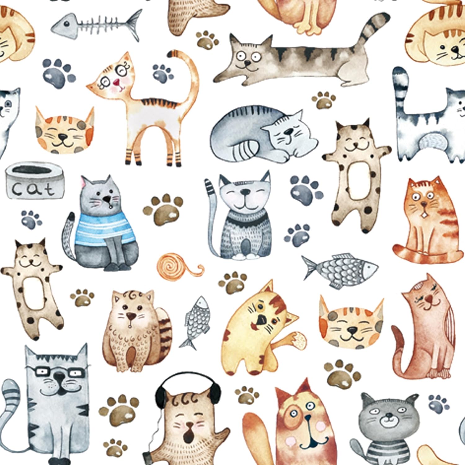 20 Multi-Coloured Cat Motif Disposable Napkins, 3-Ply, 33 x 33 cm (Unfolded), 16.5 cm (Folded), Paper, Perfect for Table Decoration, Parties, Events, and Decoupage