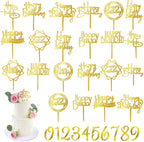 50 PCS Gold Happy Birthday Cake Topper Acrylic Cupcake Topper Pick for Birthday Cake Desserts Decorations (Gold)