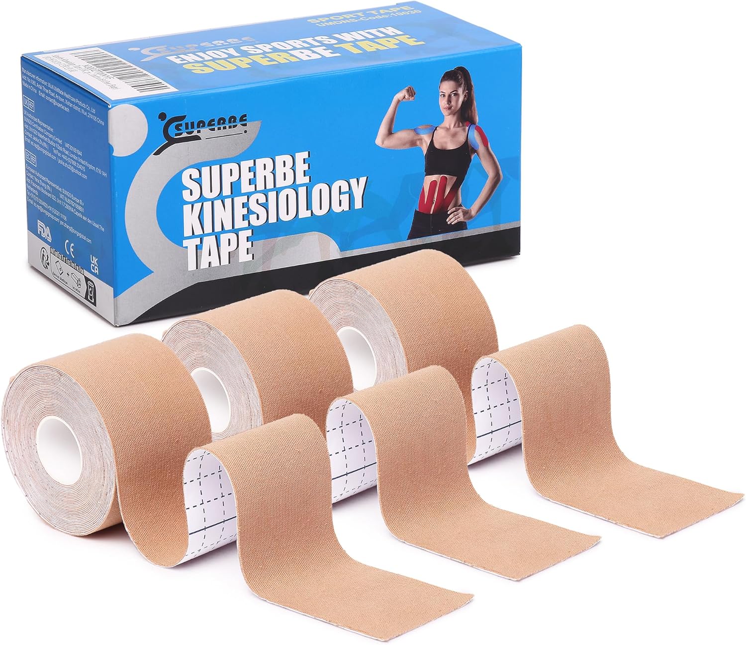 Kinesiology Tape K Sports Tape 3 Rolls, Kinetic Tape for Joints Support and Muscle Pain Relief, Muscle Tape Knee Tape, 2 Inch x 16.5 feet (Beige)
