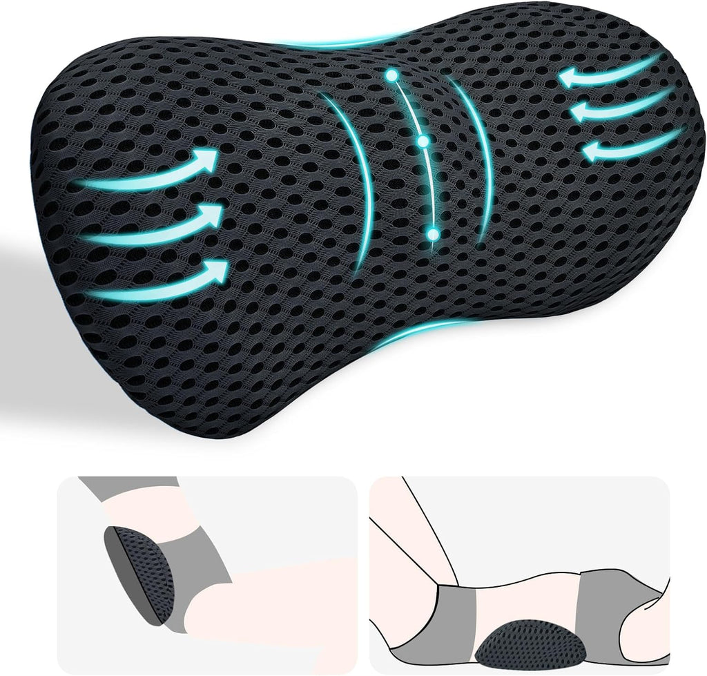 kasney Lumbar Support Pillow, Back Pillow for Low Back Pain Relief, Ergonomic Streamline Car Seat, Office Chair, Recliner and Bed (Black)