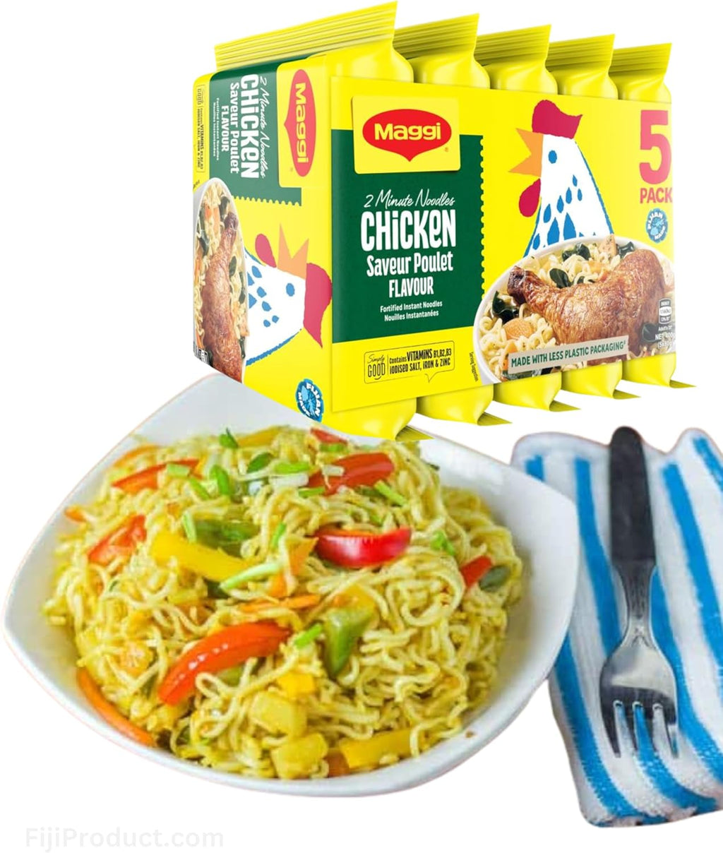 Instant 2 Minute Maggi Noodles - Chicken Flavor with Seasonings (Pack of 5 Packs / 80g Ea) To boost the goodness in your bowl ... So Delicious Meal