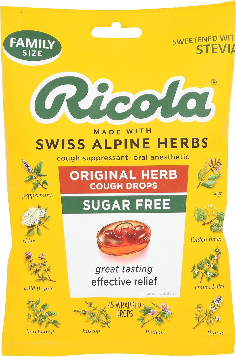 Ricola Sugar Free Mountain Herb Cough Drops with Stevia, 45 Count