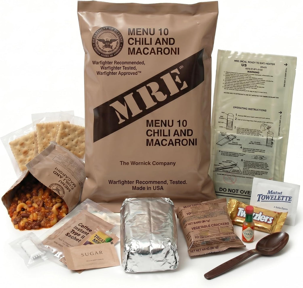 MRE Meals Ready to Eat – Military Survival Food Kit for Camping, Hiking, Hunting, Fishing, Outdoor Adventure & Emergency Preparedness – Complete Meal Rations with Flameless Heater, Long Shelf Life (Inspection Date 2026), Random Menu 1 Pack
