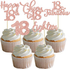 30 Pack Happy 18th Birthday Cupcake Toppers Rose Gold Glitter Eighteen Cheers to 18 Years Old Birthday Cupcake Picks for Happy 18th Anniversary Party Cake Decorations