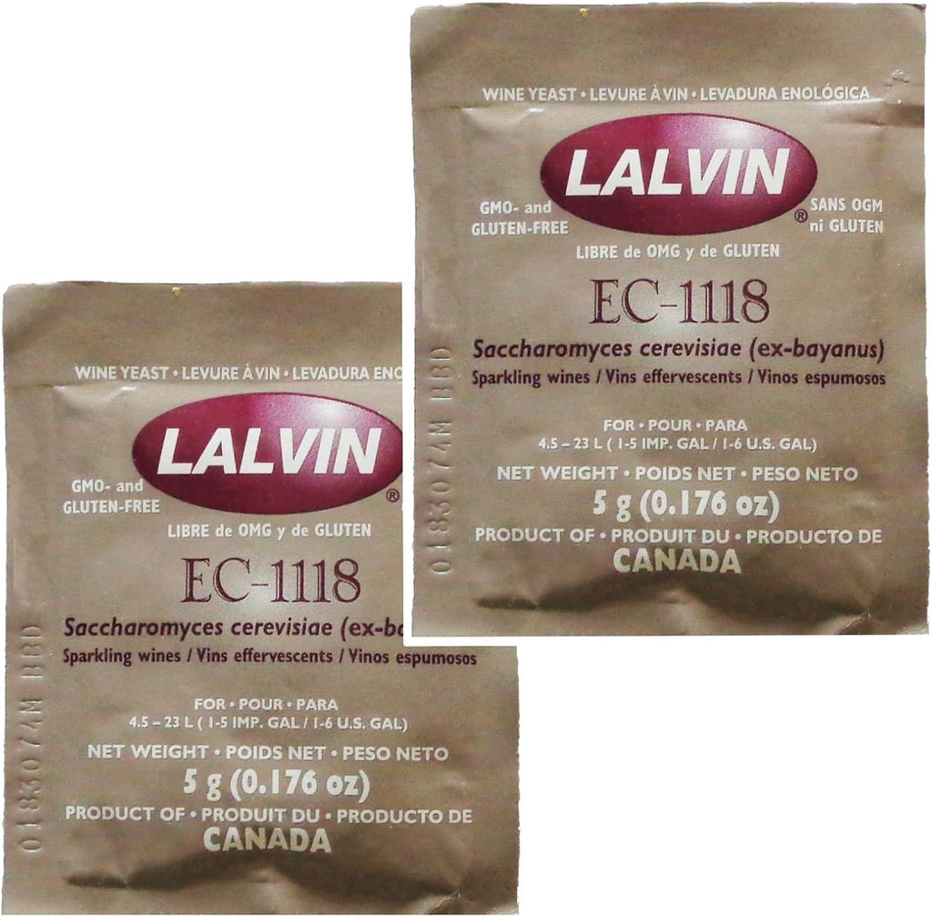 2x Lalvin EC-1118 Champagne Yeast 5g Sachet 18% Homebrew Wine Making 4.5L-23L