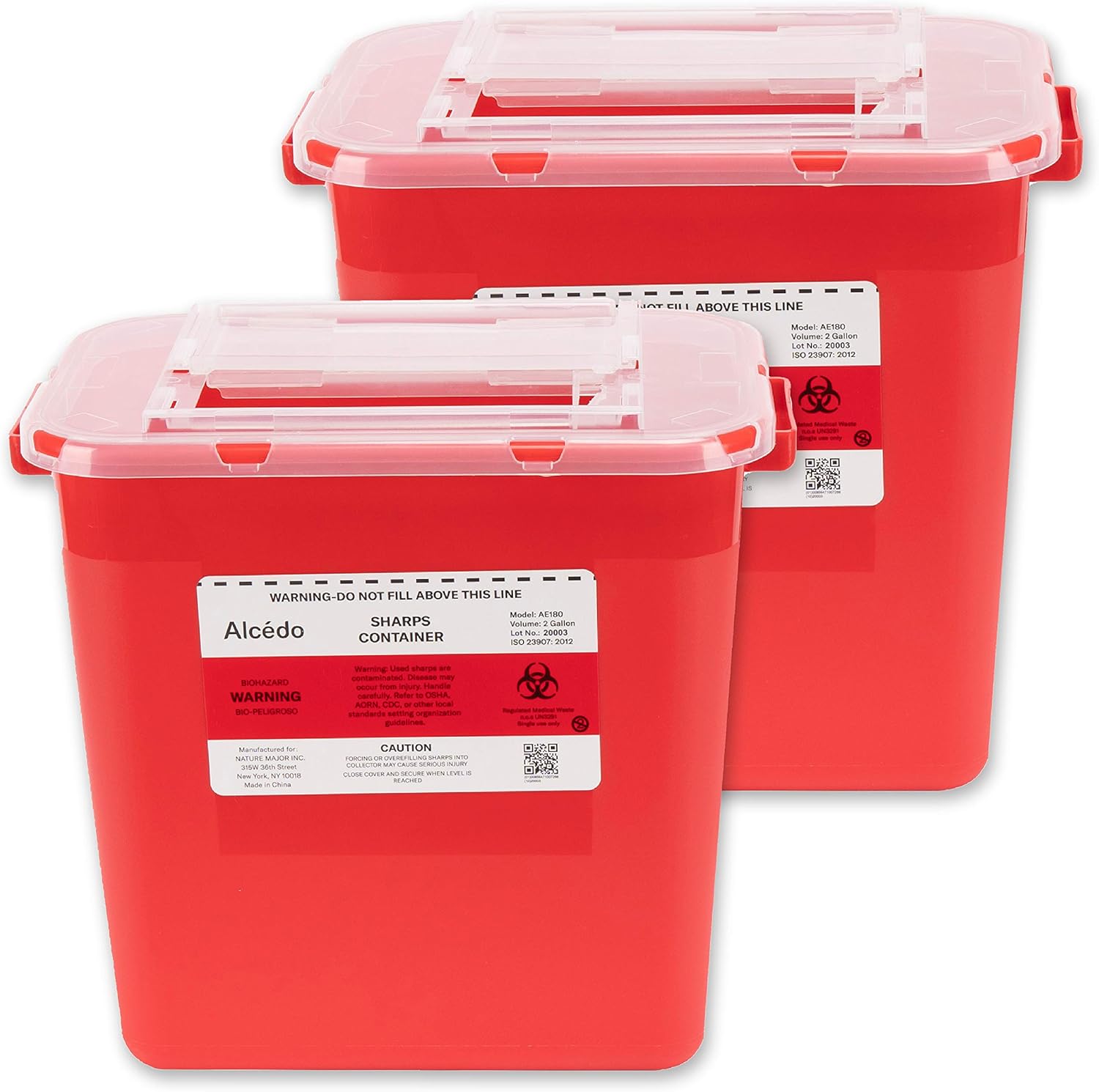 Alcedo Sharps Container for Home Use 2 Gallon (2-Pack) | Biohazard Needle and Syringe Disposal | Professional Medical Grade