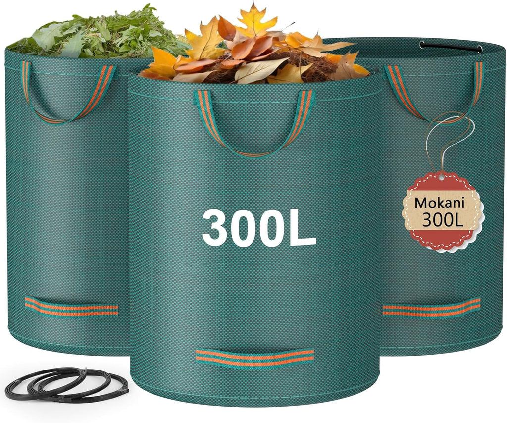 Mokani Reusable Yard Waste Bags, 79 Gallon Lawn and Leaf Bags 3 Packs, Heavy Duty Garden Bags With Reinforced Handles, Camping Yard Recycling Leaf Bag for Leaves
