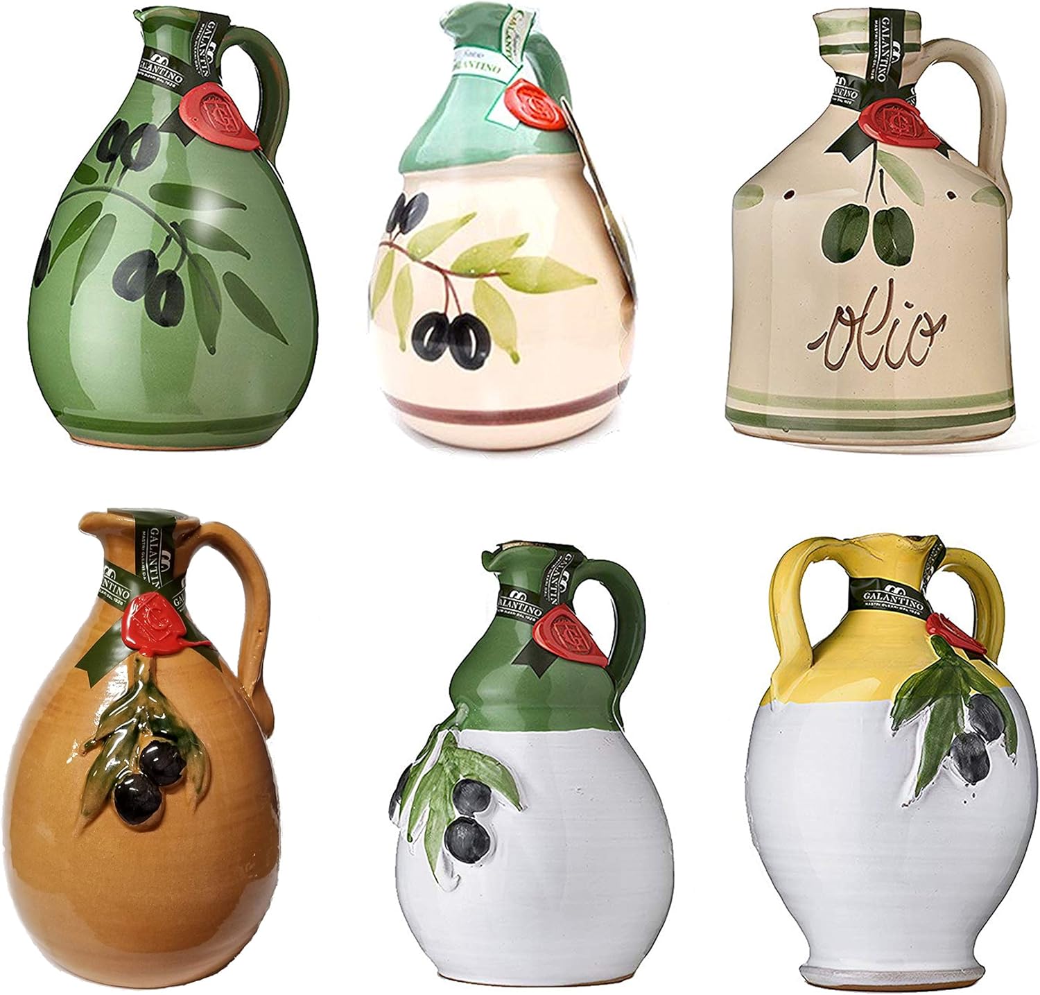 One (single) GALANTINO Extra Virgin Olive Oil in Hand Painted Ceramic Amphora, One Jug From the Six Shapes and Styles, 17 ounce (500ml), A loaf of bread, a jug of olive oil, and thou . . .