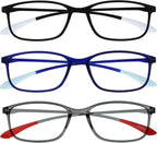 OPULIZE ICE Reading glasses for Women Men,Scratch Resistant Rectangular frame with Spring Hinges, Black,Dark Blue,Grey +1.5 (Pack of 3)