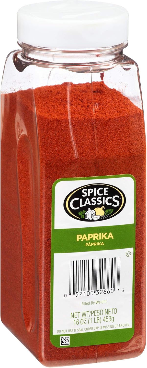 Spice Classics Paprika, 16 oz - One 16 Ounce Container of Red Paprika Seasoning, Perfect as a Garnish or Use on Pork, Chicken, Soup, Pastas, Fish and More
