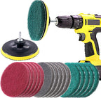 Swpeet 16Pcs 5Inch 3 Different Color Scrubbing Pads Drill Powered Brush Tile Scrubber Scouring Pads Cleaning Kit, Abrasive Buffing Pads Replacement with 1 Pcs Hook Attachment for House Cleaning