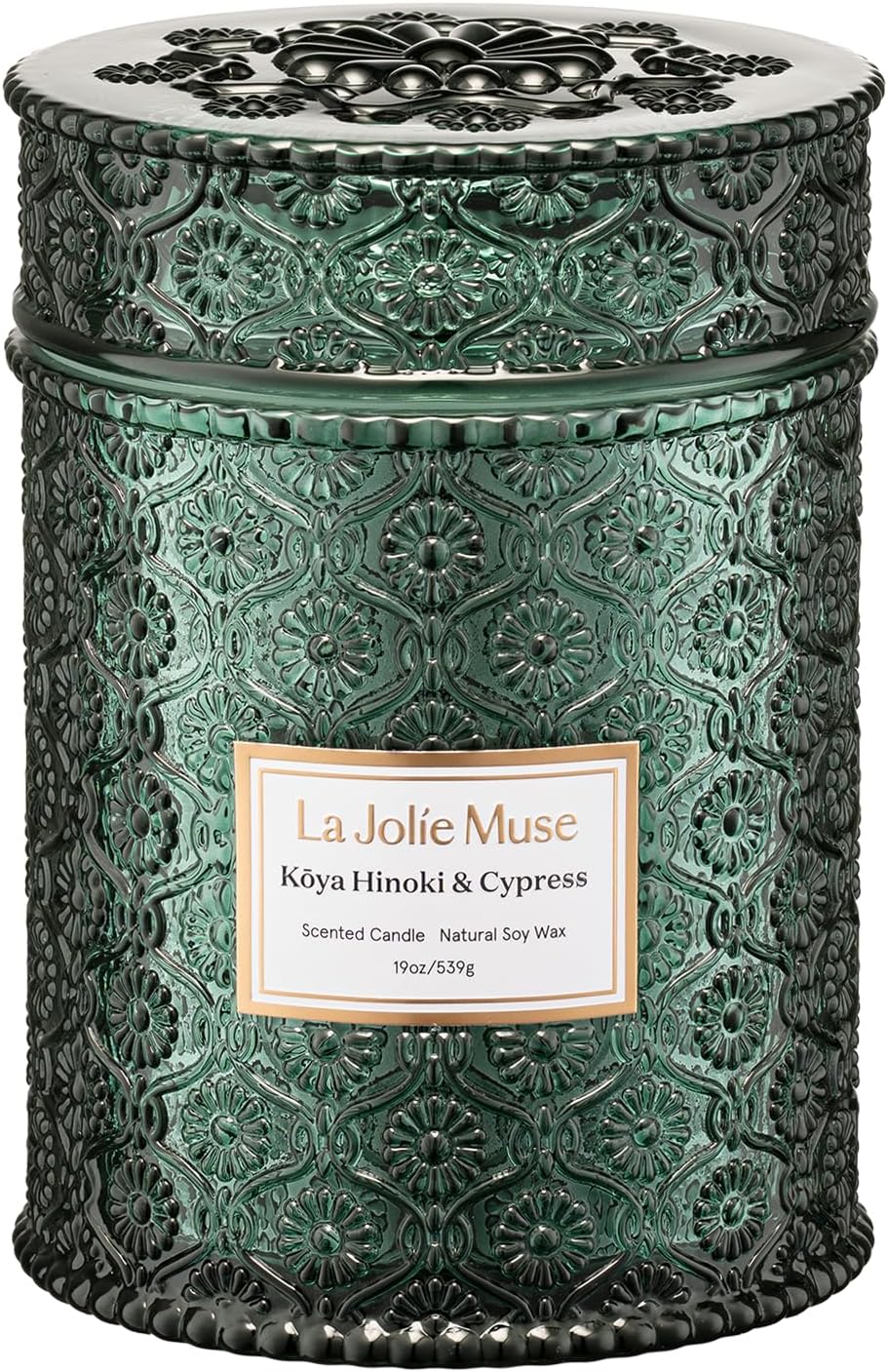 LA JOLIE MUSE Kōya Hinoki & Cypress Candle | Pine, Hinoki & Cedarwood | 19 oz Wooden Wick Soy Candle | 90-Hour Burn | Daily Relaxation & Cozy Ambiance