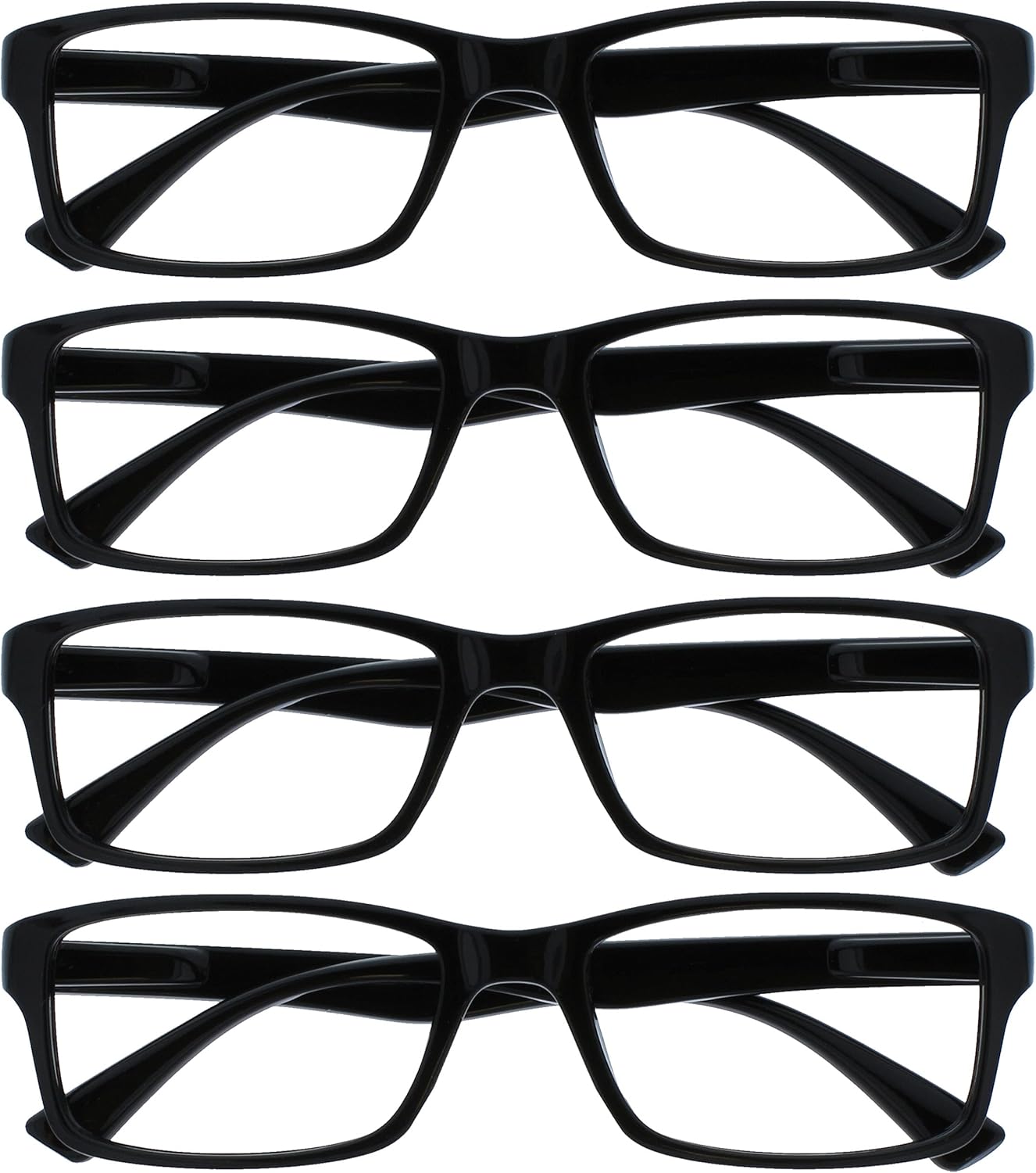 OPULIZE PEP Classic Reading Glasses for Women Men, Scratch Resistant Rectangular Frame with Spring Hinges, Black +2.0 (Pack of 4)