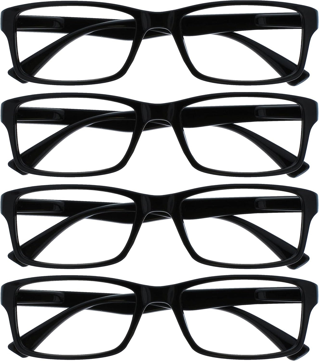 OPULIZE PEP Classic Reading Glasses for Women Men, Scratch Resistant Rectangular Frame with Spring Hinges, Black +1.0 (Pack of 4)