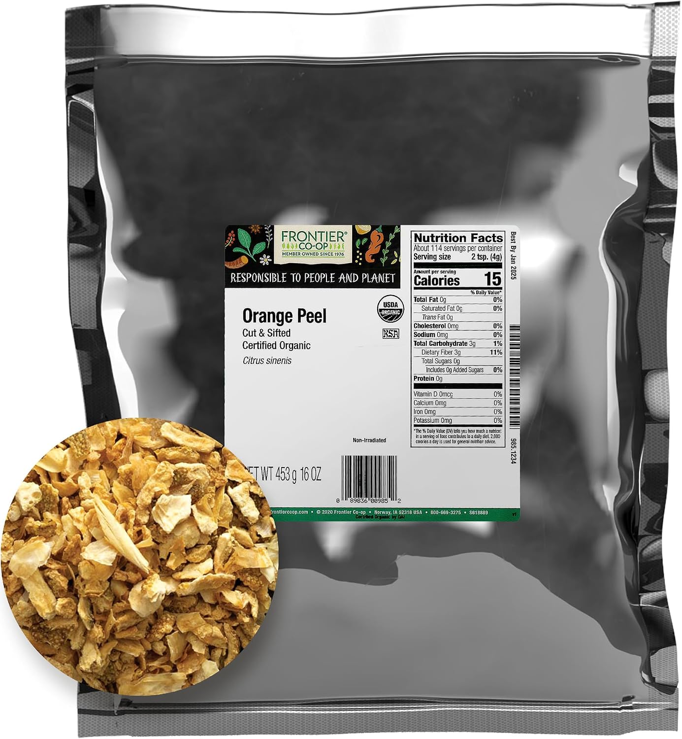 Frontier Co-op Organic Bulk Orange Peel, 1 lb