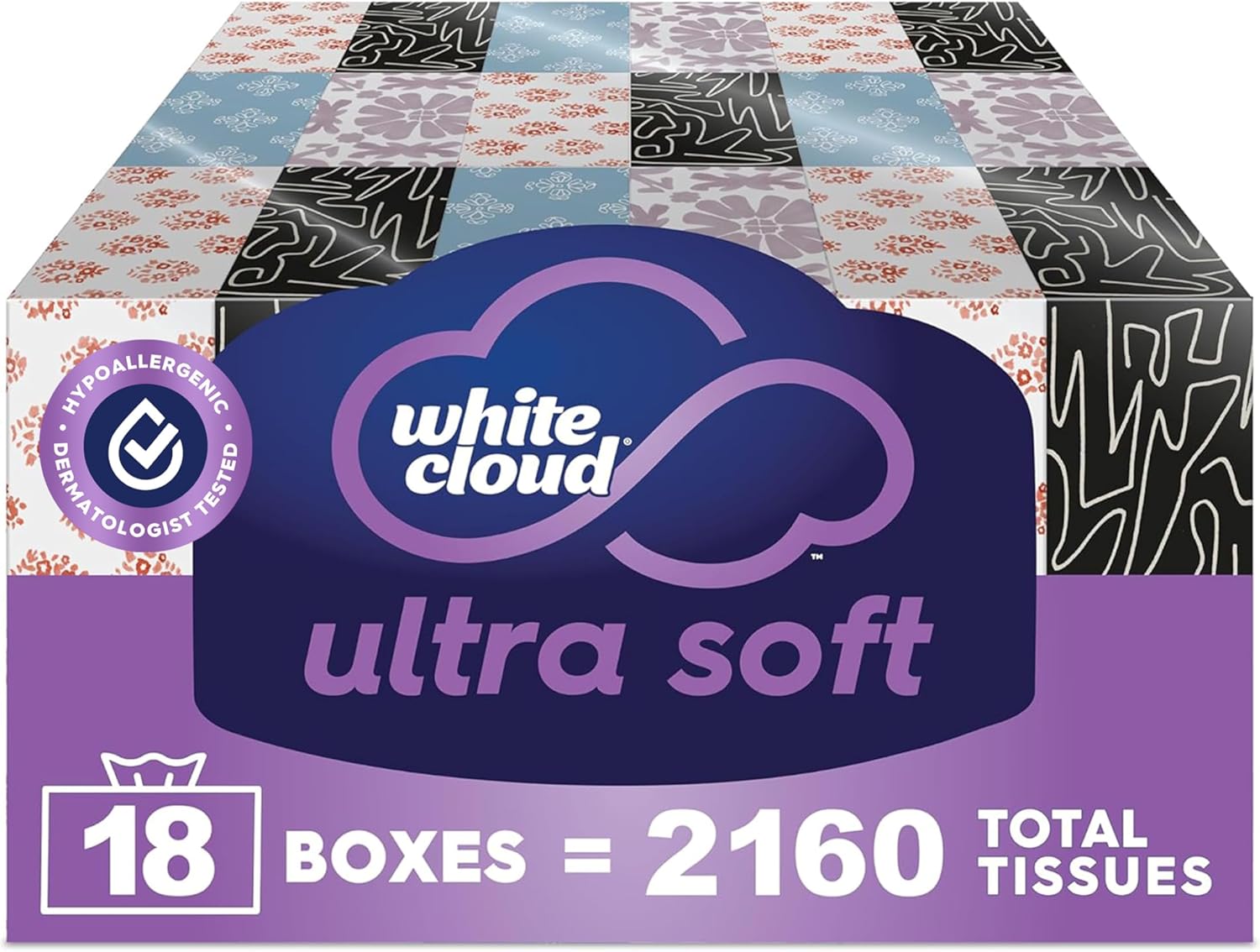 White Cloud Ultra Soft 3-Ply Facial Tissue, 18 Box Multipack, 120 Tissues Per Box
