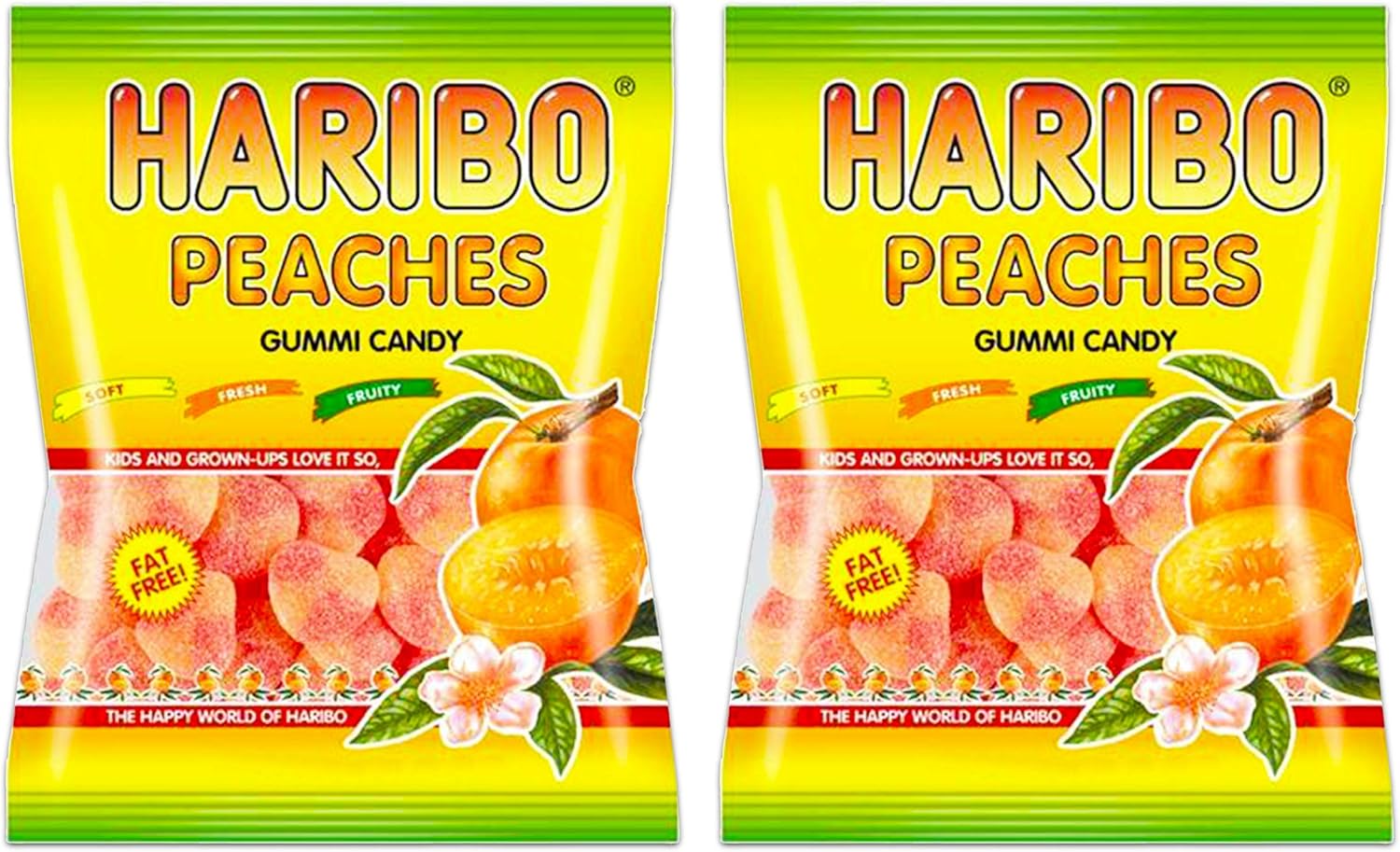 Haribo Peaches Gummi Candy 4 oz bag (2 bags 8 oz total)