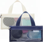 2 PCS Toothbrush Pouch, Mini Travel Toiletry Bags Portable Mesh Zipper Makeup Bag Travel Toothbrush Bag Square Mesh Storage Bags with Zipper for Men and Women (Beige, Blue)