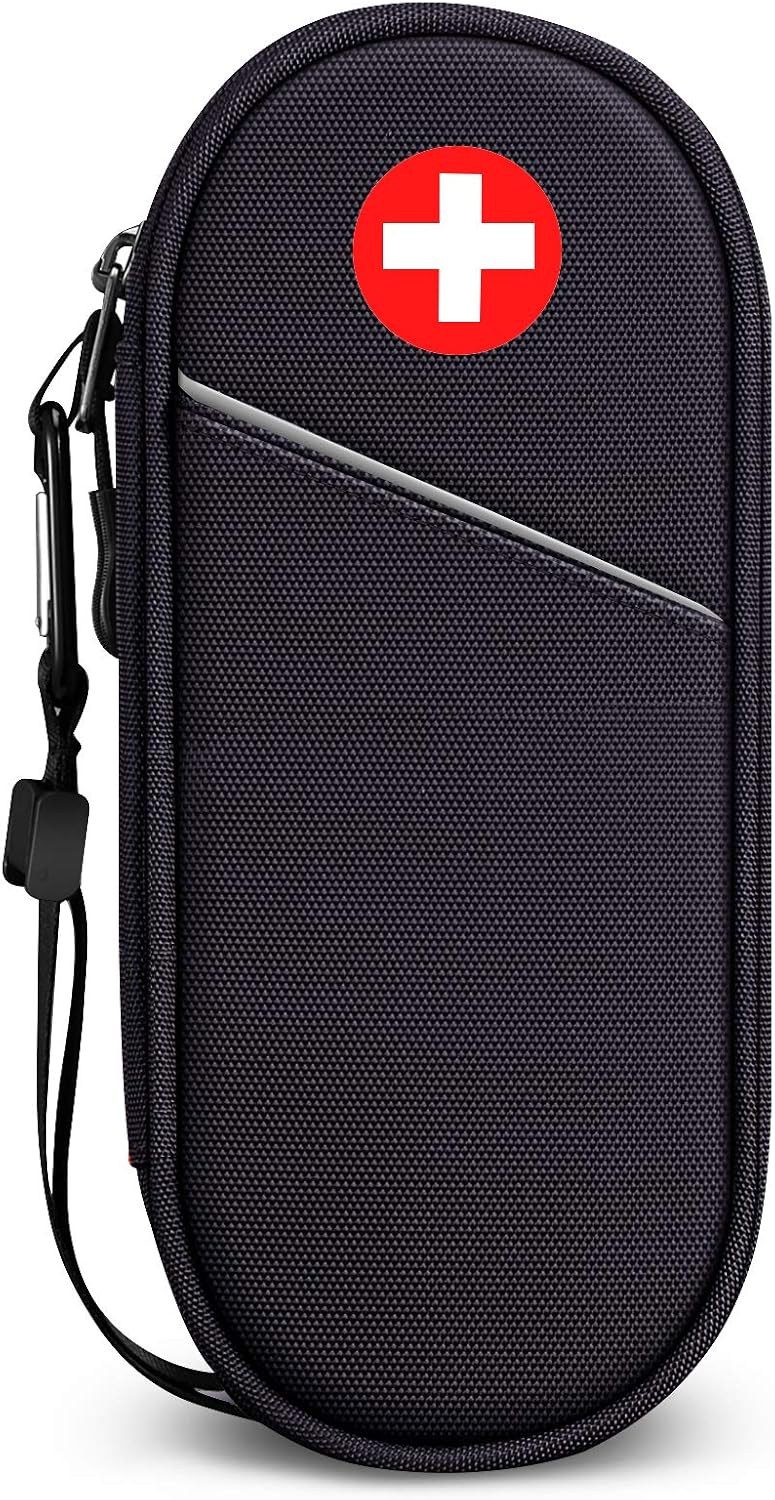 SITHON EpiPen Medical Carrying Case Insulated, Travel Medication Organizer Bag Emergency Medical Pouch Holds 2 EpiPens, Asthma Inhaler, Anti-Histamine, Auvi-Q, Allergy Medicine Essentials, Black