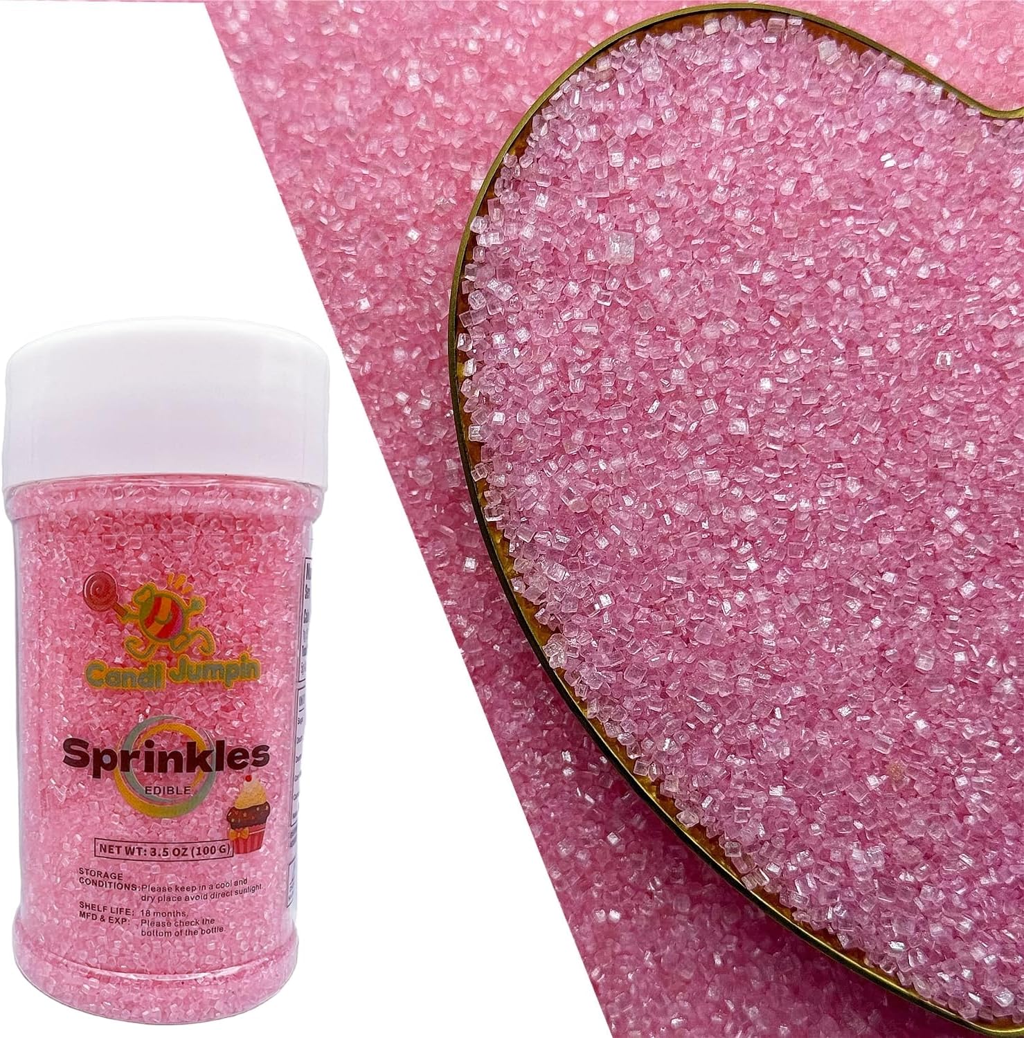 CandiJumpin Pink Sanding Sugar Sprinkles, Baby Pink Sugar Crystals for Decorating Edible Glitter Sprinkles Cocktail Rimmer Cookie Decorations Baby Shower Party Wedding Christmas Supplies 3.5 OZ
