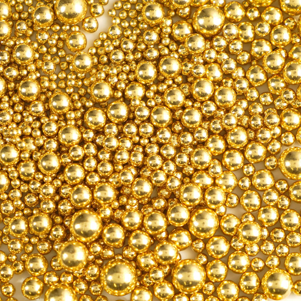 Dazzjoy Gold Pearl Sugar Sprinkles, Edible Candy Sprinkles, Cake Toppers and Cake Decorations, Mix Size, Cookie Decorating, Ice Cream, Easter Wedding Party Holiday Supplies, 130g/4.58oz