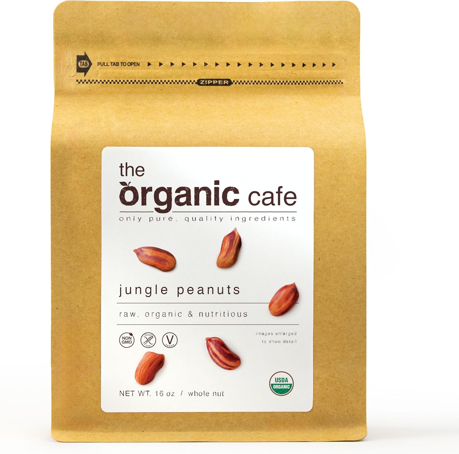 The Organic Cafe Organic Jungle Peanuts, Wild Heirloom Variety - 16 ounce (1-pound) Non-GMO - Vegan - Kosher