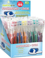Bulk Toothbrush Pack with Covers | Premium Quality Individually Wrapped Colorful Tooth Brushes | Medium Soft Bristles for Travel, Donations, Hotels (100)