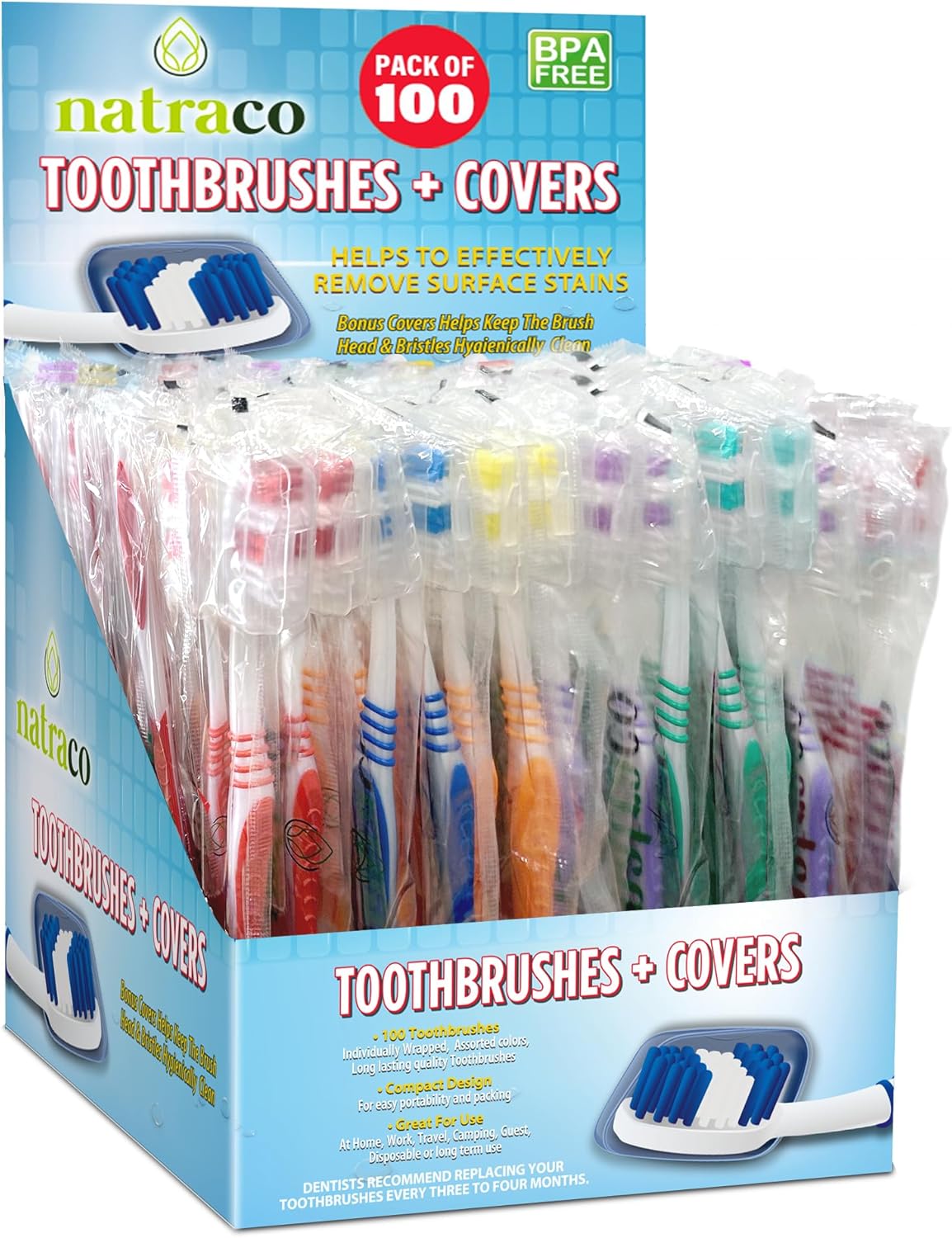 Bulk Toothbrush Pack with Covers | Premium Quality Individually Wrapped Colorful Tooth Brushes | Medium Soft Bristles for Travel, Donations, Hotels (100)