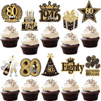 Rsstarxi 40 Pack 80th Birthday Cupcake Toppers Black Gold Hello 80 years Cupcake Picks 80th Birthday Decorations for Women Men Cheers to 80 Anniversary Fabulous 1946 Wedding Party Supplies