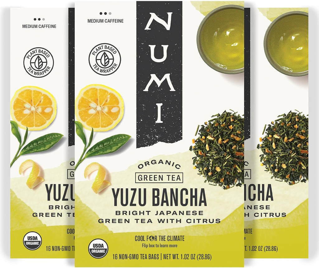 Numi Organic Yuzu Bancha Japanese Green Tea, 48 Green Tea Bags, Micro-Plastic Free