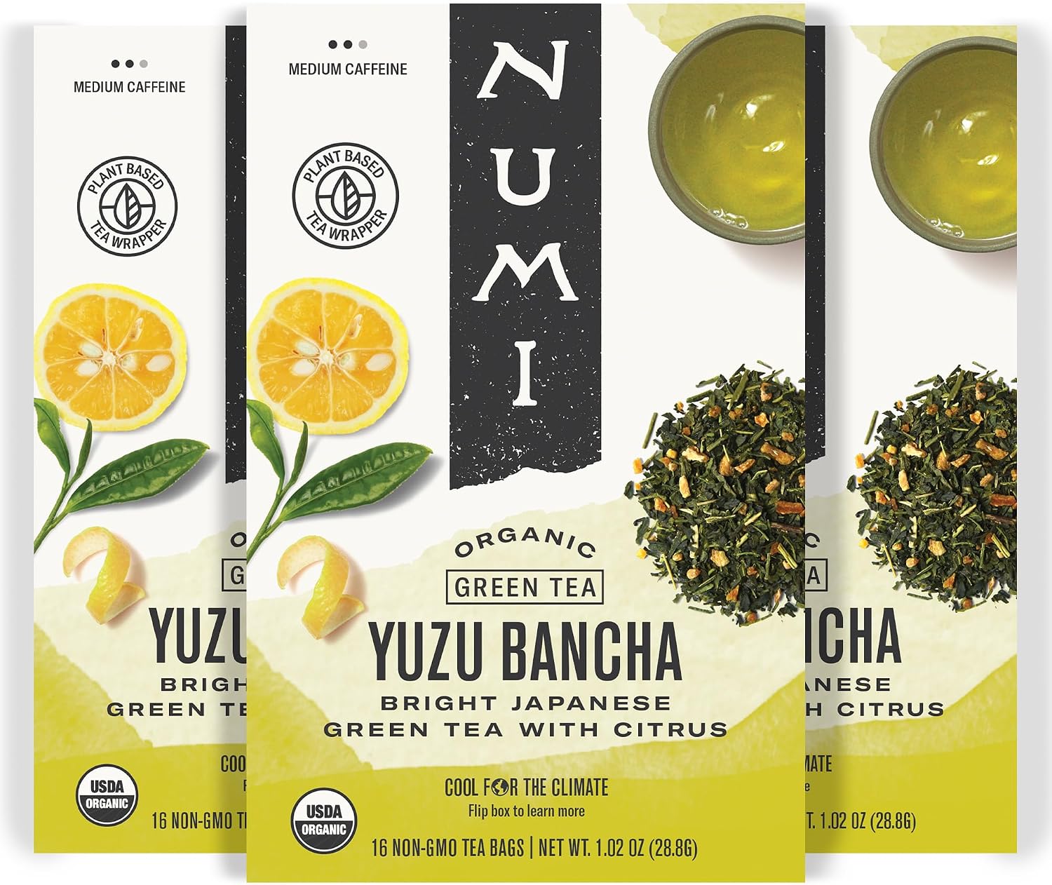 Numi Organic Yuzu Bancha Japanese Green Tea, 48 Green Tea Bags, Micro-Plastic Free