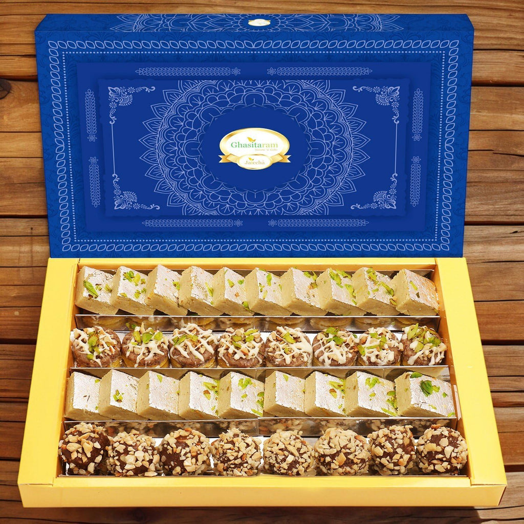 Ghasitaram Gifts Diwali Gifts Diwali Sweet - Assorted Box of Barfis, Dryfruit Sweets 800 GMS