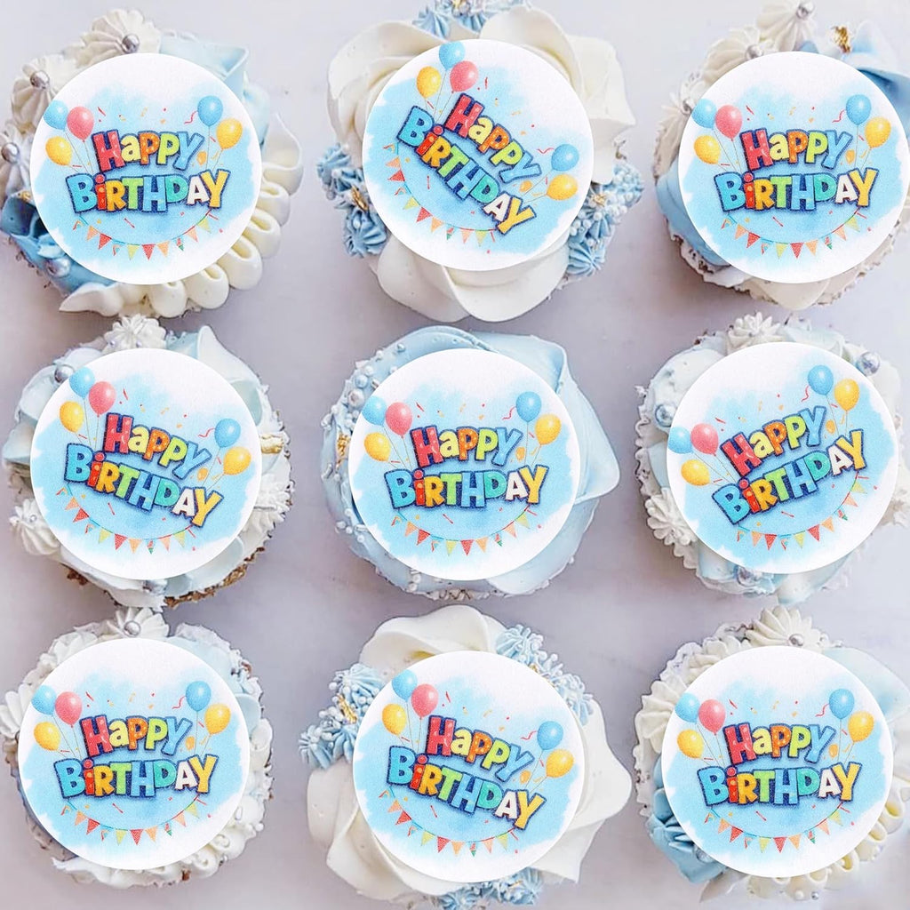 40 Pcs Edible Happy Birthday Cupcake Toppers Colorful Baby Cake Topper Picks Baby Showe Kids' Birthday Party Decorations