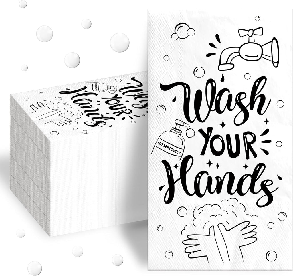 200Pcs Wash Your Hands Paper Napkins 3 Ply Disposable Hand Towels Etiquette Napkins Guest for Bathroom Kitchen Wedding Baby Shower Supplies